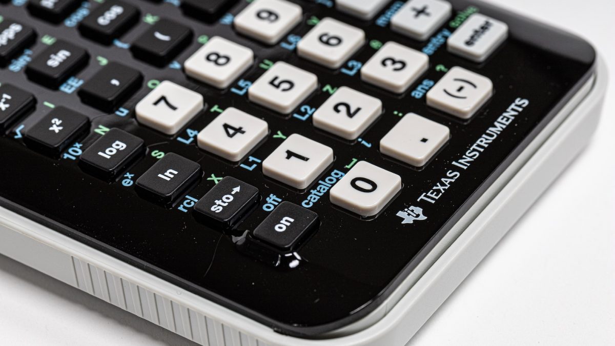 black and white Texas Instruments calculator